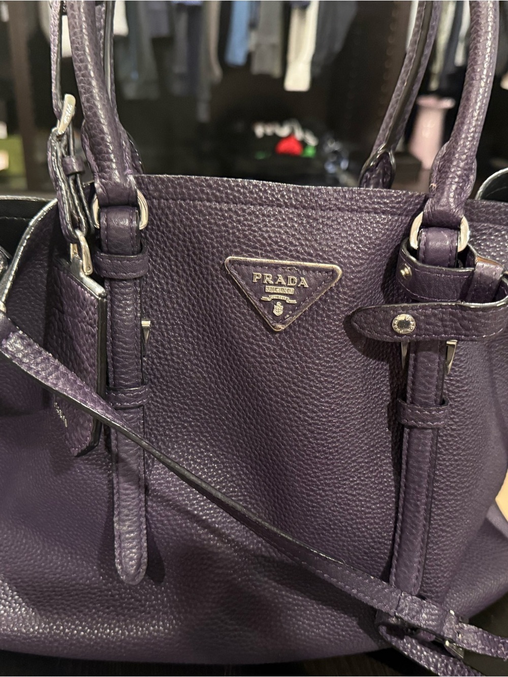 Prada Purple Textured Leather Shoulder Bag